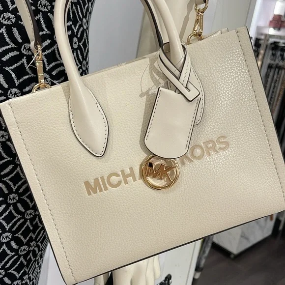 Michael Kors Mirella Small Pebbled Leather Shopper Top Zip Crossbody XBody Bag